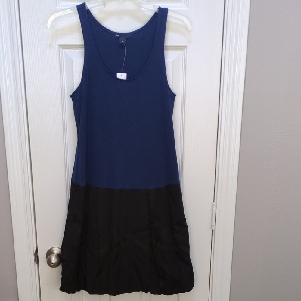 GAP Blue And Black Sleeveless Dress With Pockets, Size XS